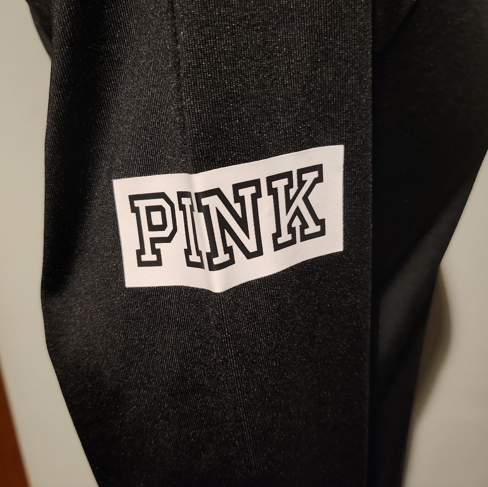 Lightly Used Victoria's Secret PINK Black and Pink Quarter-Zip Top - Picture 3 of 6
